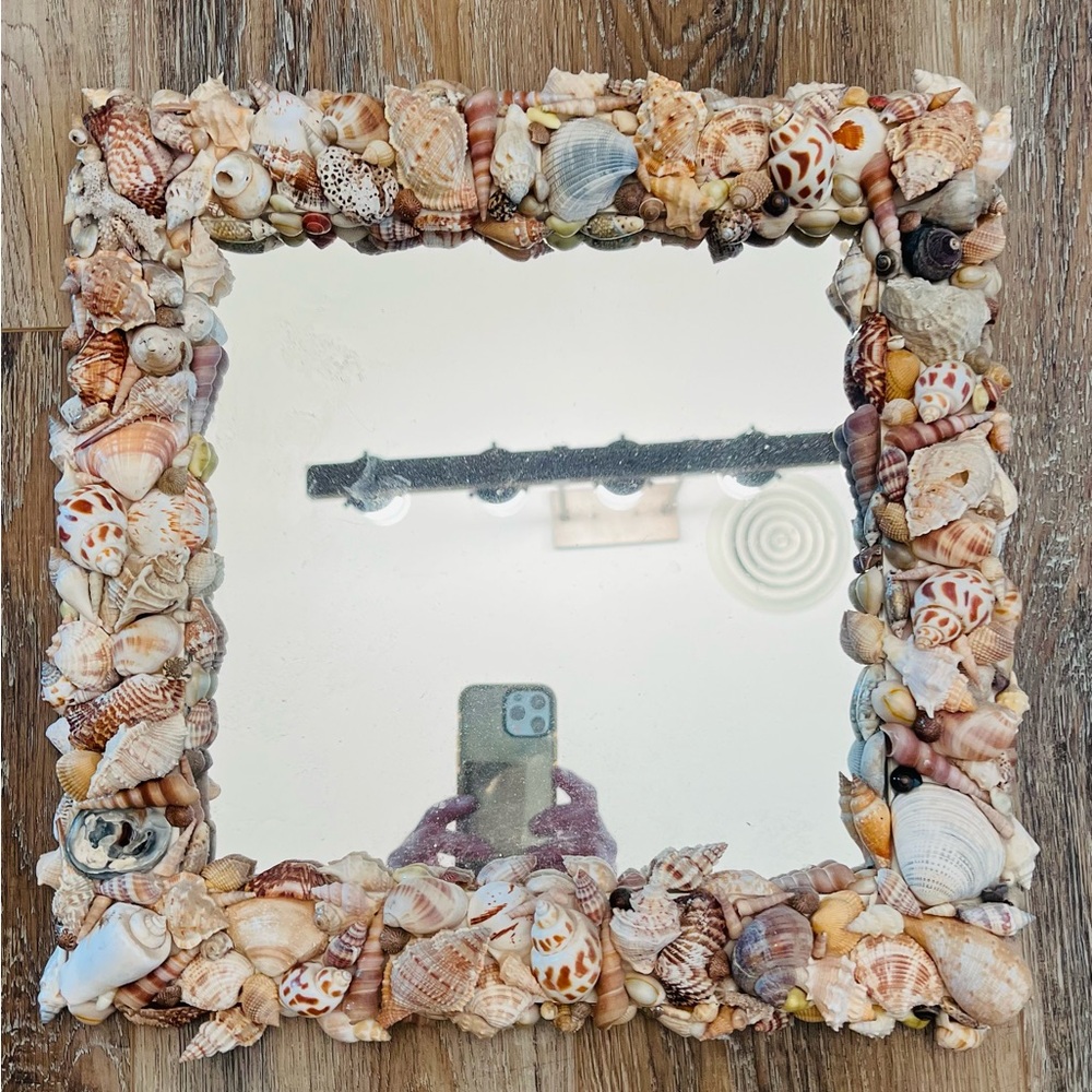 Vintage Tan & Cream Coastal Shell Mirror Wall Decor